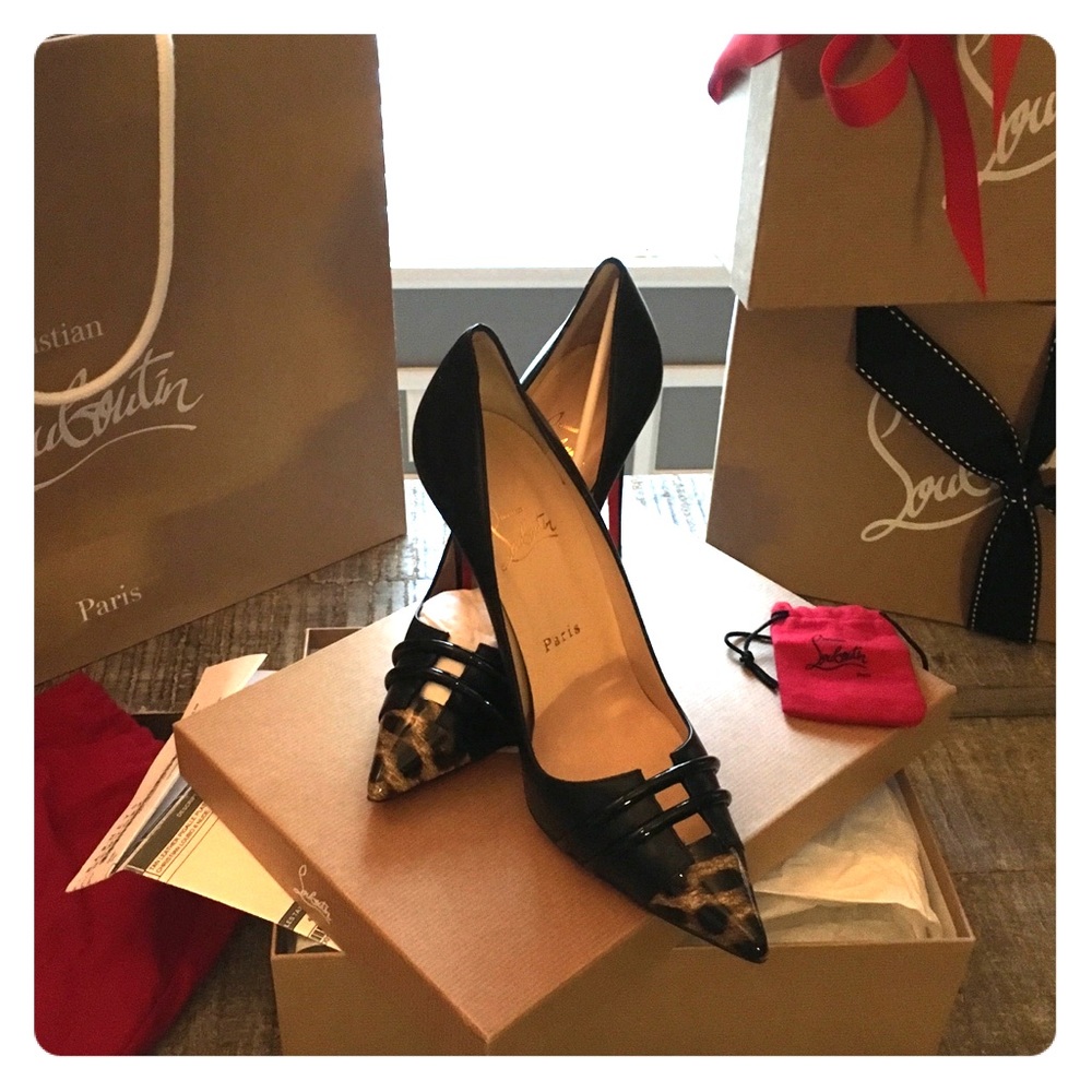 New in box Christian Louboutin Black/leopard 100
